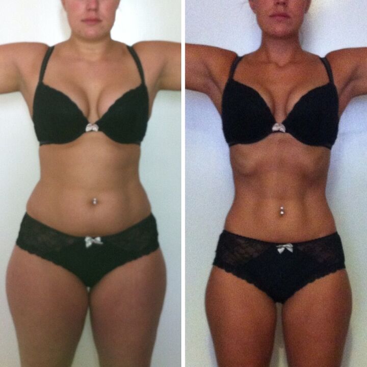 Il risultato di una ragazza che perde peso in una settimana con l'aiuto di dieta ed esercizio fisico